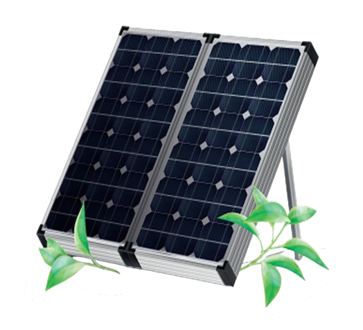 Solar panel with green leaves
